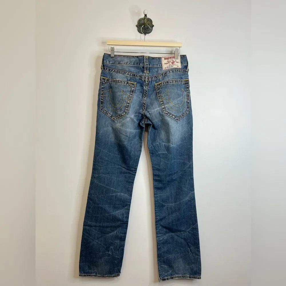 True Religion Men's Jeans Straight Old Multi Wheat BigT Distressed 101122 33x33